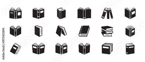 Book icons set simple black and white vector symbol illustration for education and literature