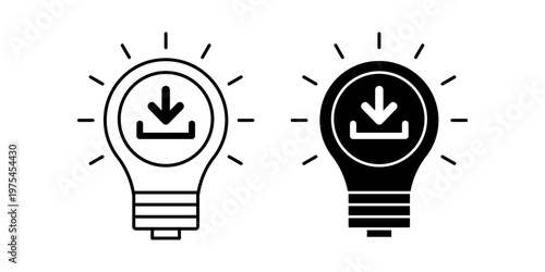 Light bulb icon with download arrow symbol representing data transfer storage and digital access concept