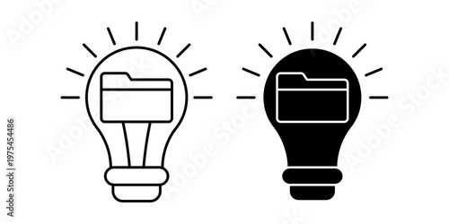 Light bulb icon with folder symbol representing file management organization storage and document system idea concept