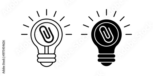Light bulb icon with paperclip symbol representing attachment connection and document linking concept