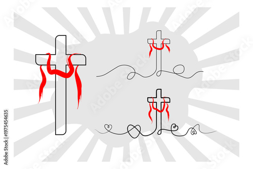  a minimalist graphic illustration of a Christian cross with a red cloth draped over it, often symbolizing the resurrection of Jesus Christ. EPS 10.