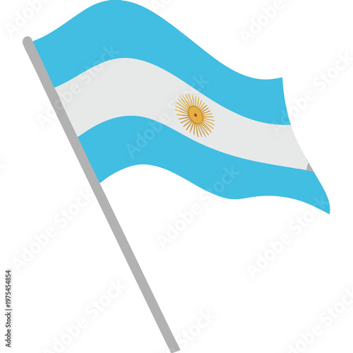 Argentine flag waving on a gray flagpole illustration