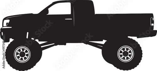 A black silhouette of a lifted pickup truck Vector, illustration