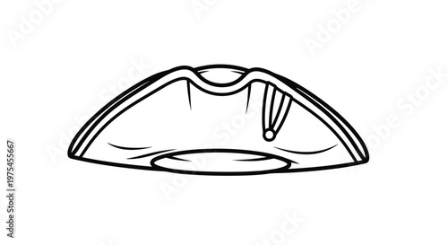 Historical tricorn hat outline illustration commonly worn in the eighteenth century perfect for costume or history projects.