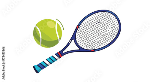 Blue tennis racket and a yellow green ball illustration perfect for sports and competition related design layouts.