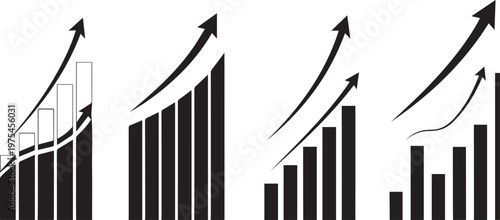 Title growth charts and bar graphs visualizing progress and data trends description four distinct black and white icons depict upward trends using