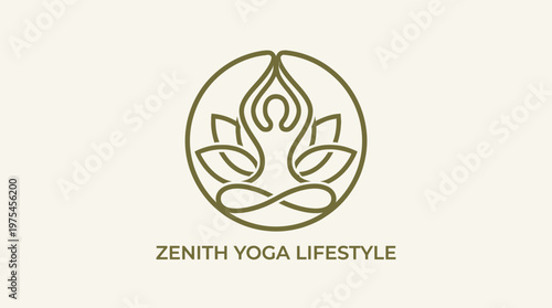 A serene yoga lifestyle logo features a lotus within a circle.