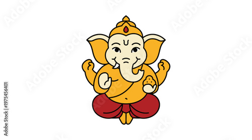 A vibrant illustration of Ganesha sitting serenely in a meditative yoga pose outdoors.