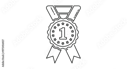 Achievement award medal featuring the number one and decorative stars suspended from a ribbon in a clean line art icon.