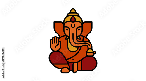 The elephant-headed deity Ganesh sits cross-legged in meditation outdoors.