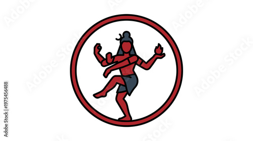 A vibrant illustration of a dancing figure encircled in red lines