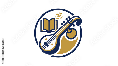 A serene scene featuring a musical instrument and book with symbol nearby
