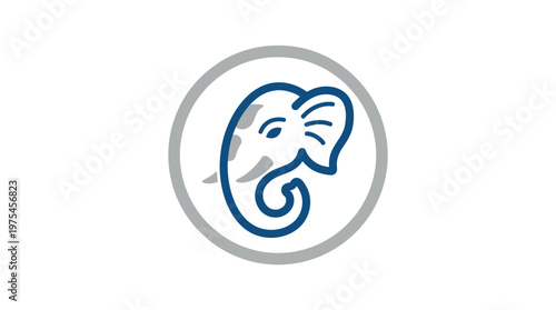 An illustration of a blue elephant head in a gray circle on white