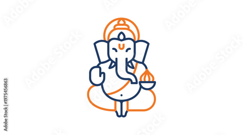 The Hindu deity Ganesha sits in meditation outdoors in a cultural setting.