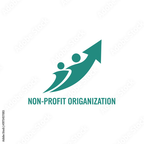 Two figures ascend upward arrow representing growth non-profit organization concept.