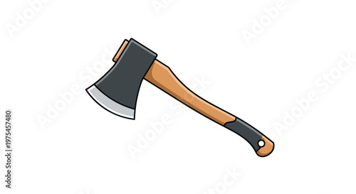 Handheld camping hatchet featuring a sharp steel blade and a sturdy wooden handle shown in a simple cartoon style isolated on a white background.