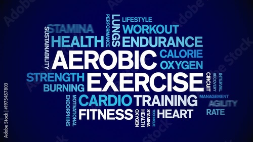 Aerobic Exercise animated word cloud-text design animation tag kinetic typography seamless loop.