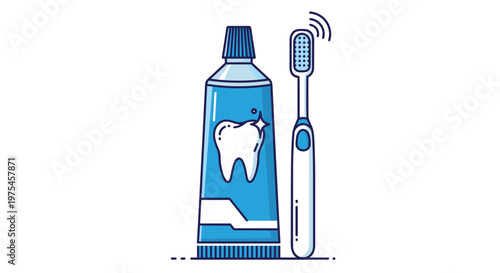 Essential dental care set featuring a tube of toothpaste and a toothbrush to maintain healthy oral hygiene and a bright happy smile.
