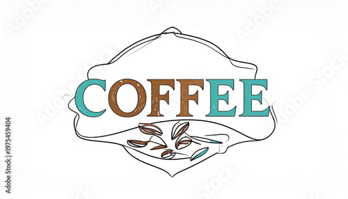 Coffee shop logo design with coffee beans and a decorative frame.