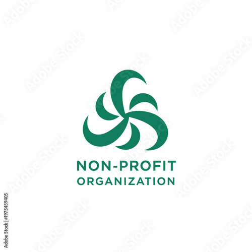 Green geometric floral shape logo for nonprofit organization on grid background.