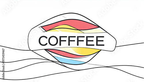 Coffee shop logo design with colorful abstract background and lines.