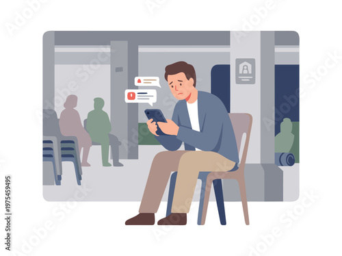 Man engrossed in smartphone on public transport.
