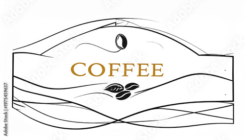 Coffee shop sign with coffee beans and the word coffee in gold letters.