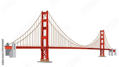 Illustration of the iconic Golden Gate Bridge in San Francisco with a white background and red-orange color scheme.