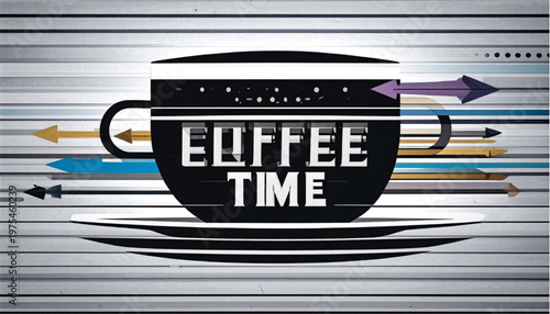 Coffee Time Illustration with Arrows and Horizontal Lines.