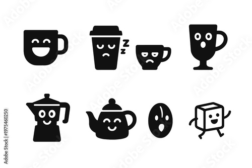 Humorous Coffee Icons. Humorous coffee-related illustrations. Filled icon set of Humorous coffee-related