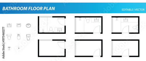 Simple Bathroom Floor Plan. Bathroom Blueprint with Construction Elements. House Project. Vector Illustration