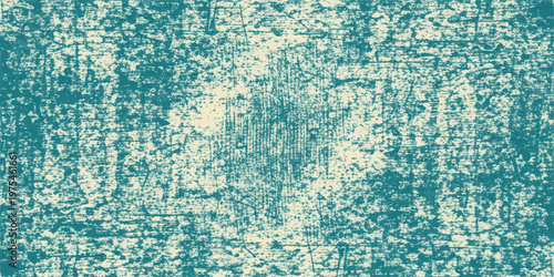 Abstract turquoise paint texture on a blue water surface creates a vintage grunge wallpaper backdrop with a rough paper design