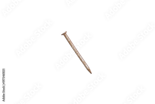 Single rusty nail angled on transparent png background for design.