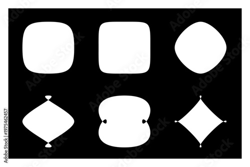モノクロの抽象シェイプセット｜黒背景に白い図形のミニマルベクターデザイン素材・アイコン要素
