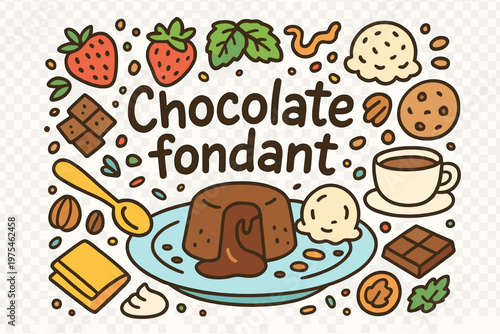 Chocolate Fondant Delight. Chocolate fondant. Hand-drawn doodle illustration of chocolate fondant. Molten cake