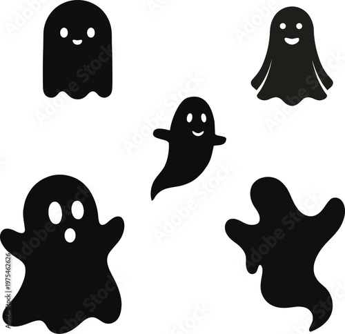 Adorable Ghost Silhouette Set Cute and Friendly Halloween Cartoon Characters