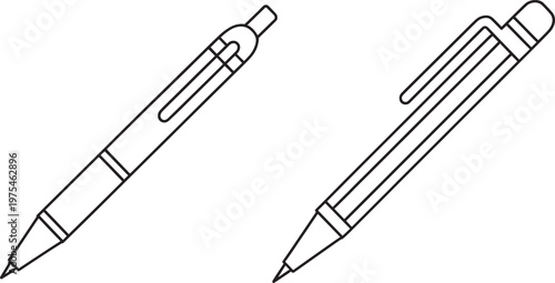 Two simple line of writing pens one a ballpoint pen and the other a mechanical pencil on a clean white background for purposes Keywords: pen