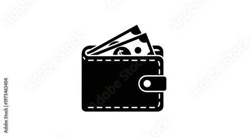 A minimalist vector graphic of a wallet with cash sticking out, symbolizing financial transactions and money management.