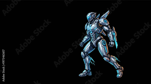 Robot Character in Futuristic Metal Suit.