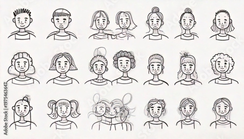 Collection of diverse portraits showcasing various expressions and emotions in a unique style.