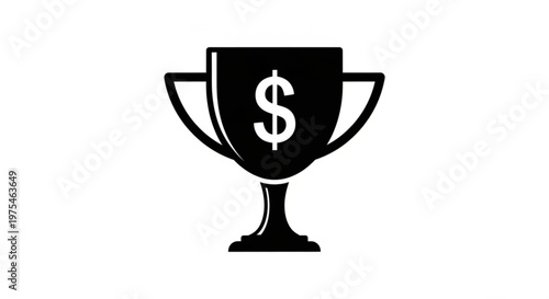 A black and white vector graphic of a trophy cup with a dollar sign, symbolizing financial success and achievement.