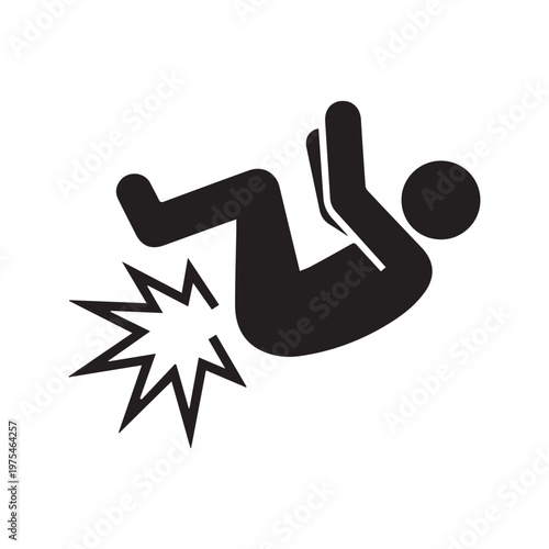 Stick Figure Person Slipping and Falling Backwards Accident Icon
