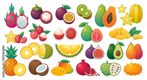Foto Exotic tropical fruits collection in flat design 2