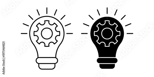 Light bulb icon with gear symbol representing settings configuration and system control idea concept illustration