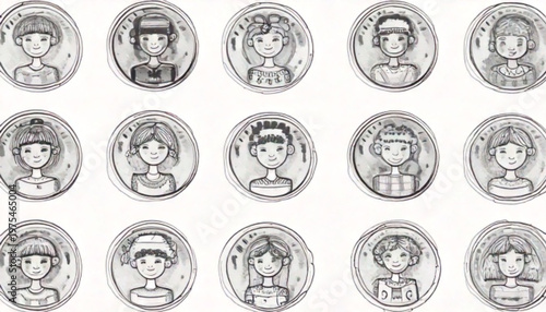 Collection of fifteen circular portraits of diverse individuals, all in grayscale.