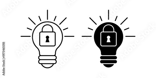 Light bulb icon with lock symbol representing security privacy protection and safe idea concept illustration