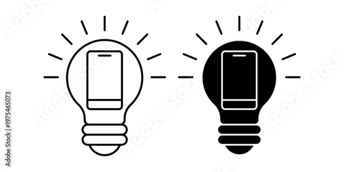 Light bulb icon with mobile phone symbol representing communication technology and smart device idea concept