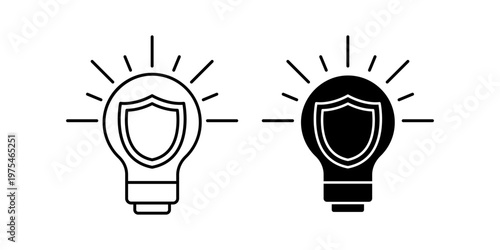 Light bulb icon with shield symbol representing protection defense safety and secure idea concept illustration