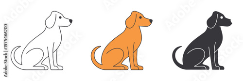 Dog sitting icon set vector illustration isolated on white background, pet symbol, modern clean design, high quality professional vector artwork.