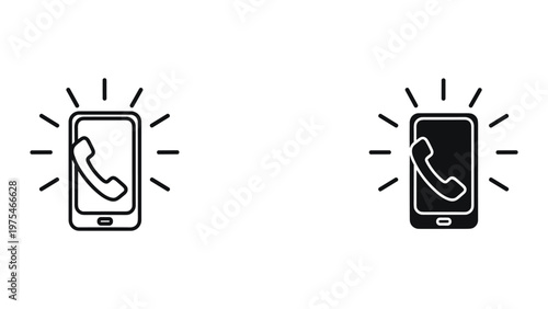 A digital illustration showcasing a smartphone with a ringing bell icon on the screen indicating an incoming call or notification, designed in black and white style.